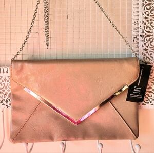 INC Crossbody Clutch Tan Silver Purse‎